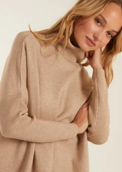 Blue Vanilla Beige High Neck Boxy Jumper