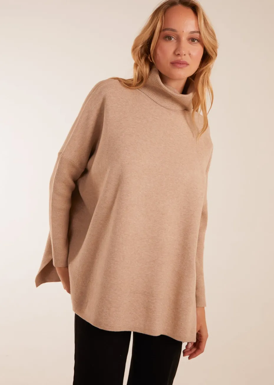 Blue Vanilla Beige High Neck Boxy Jumper