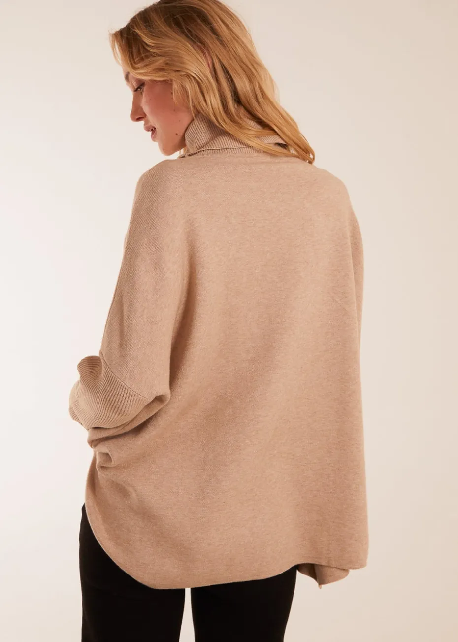Blue Vanilla Beige High Neck Boxy Jumper