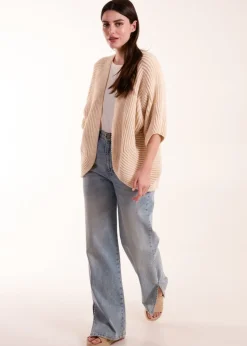 Blue Vanilla Beige Knitted Mid Length Cardigan