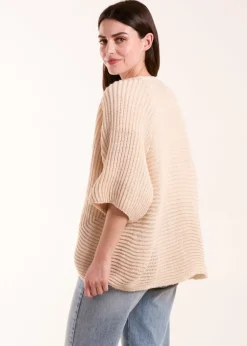 Blue Vanilla Beige Knitted Mid Length Cardigan