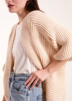 Blue Vanilla Beige Knitted Mid Length Cardigan