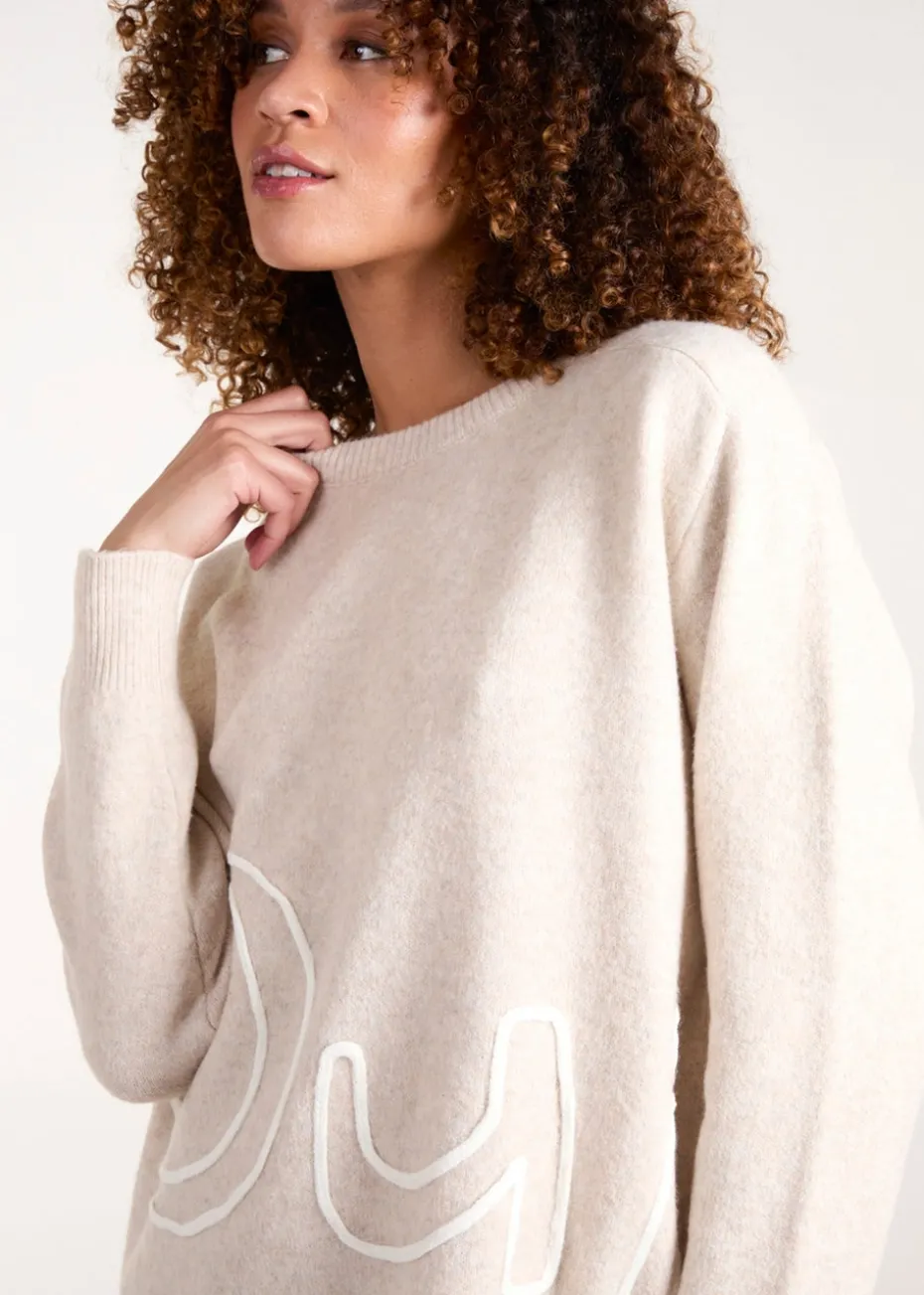 Blue Vanilla Beige Oui Embroidery Jumper