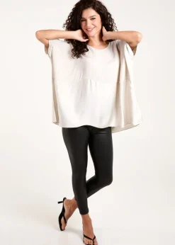 Blue Vanilla Beige Oversized Round Neck Contrast Top