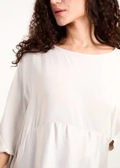 Blue Vanilla Beige Oversized Round Neck Contrast Top