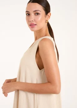 Blue Vanilla Beige V Neck Midi Dress