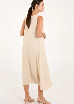 Blue Vanilla Beige V Neck Midi Dress