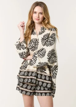 Blue Vanilla Black Abstract Oversized Shirt