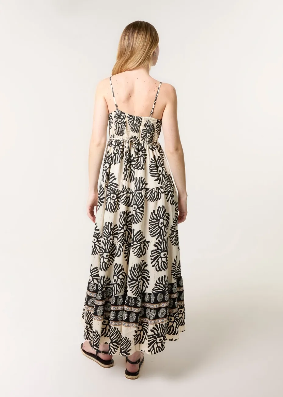 Blue Vanilla Black Abstract Strappy Button Front Maxi Dress