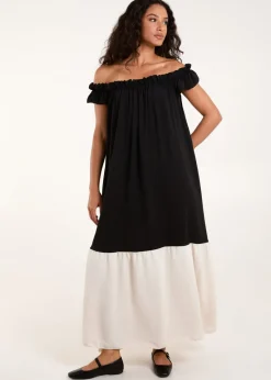 Blue Vanilla Black Bardot Off Shoulder Maxi Dress