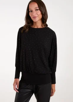 Blue Vanilla Black Batwing Top With Diamantes