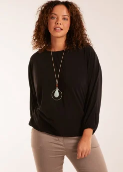 Blue Vanilla Black Batwing Necklace Elasticated Hem Top