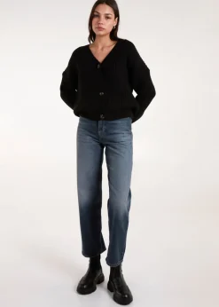 Blue Vanilla Black Button Front Cardigan