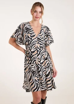 Blue Vanilla Black Button Front Shirred Waist Mini Dress