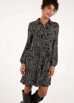 Blue Vanilla Black Button Front Smock Shirt Dress