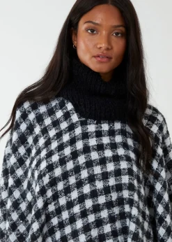 Blue Vanilla Black Check Roll Neck Poncho