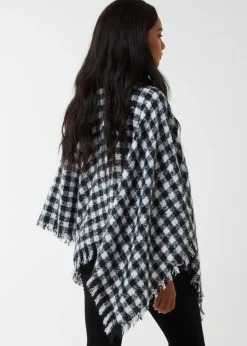 Blue Vanilla Black Check Roll Neck Poncho