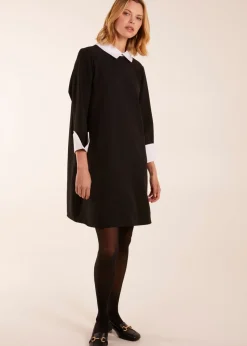 Blue Vanilla Black Collar & Cuff A Line Side Pocket Dress