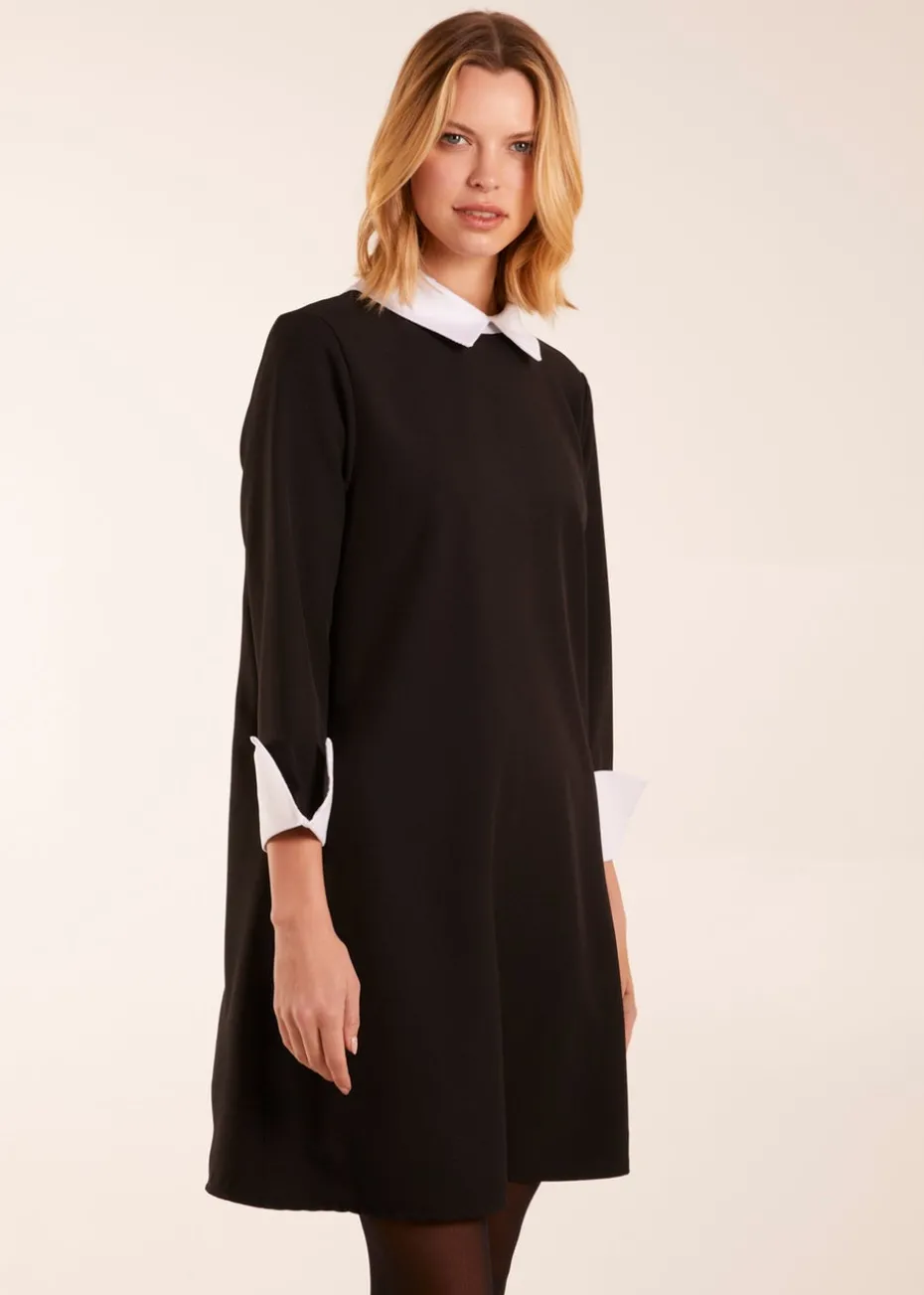 Blue Vanilla Black Collar & Cuff A Line Side Pocket Dress