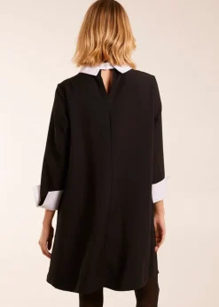 Blue Vanilla Black Collar & Cuff A Line Side Pocket Dress