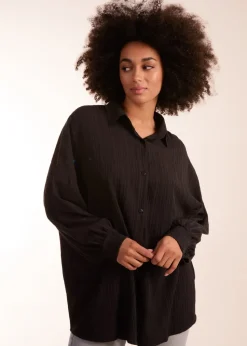 Blue Vanilla Black Crinkle Oversized Shirt