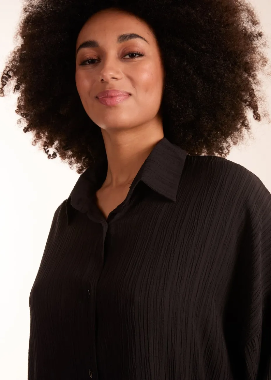 Blue Vanilla Black Crinkle Oversized Shirt