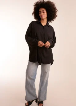 Blue Vanilla Black Crinkle Oversized Shirt