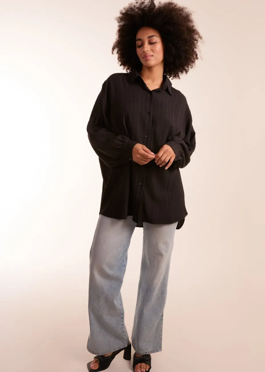 Blue Vanilla Black Crinkle Oversized Shirt