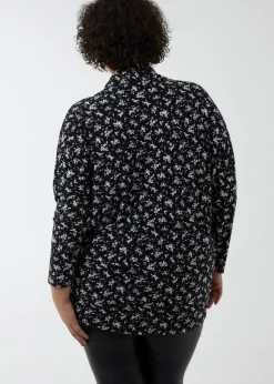 Blue Vanilla Black Curve Draped Dip Hem Top