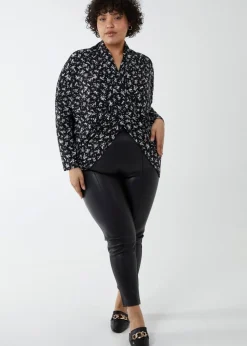 Blue Vanilla Black Curve Draped Dip Hem Top