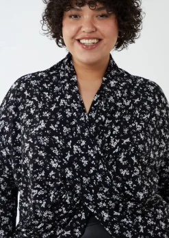 Blue Vanilla Black Curve Draped Dip Hem Top