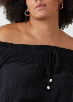 Blue Vanilla Black Curve Bardot Tie Front Top