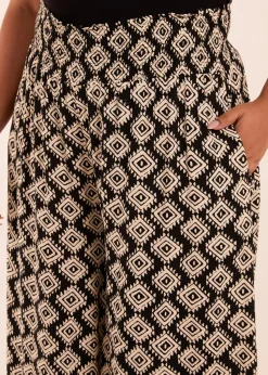 Blue Vanilla Black Curve Shirred Wide Leg Aztec Trouser