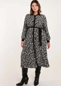 Blue Vanilla Black Curve Constrast Belted Midi Shirt Dress