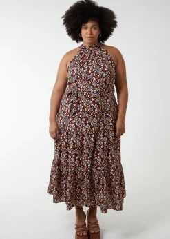 Blue Vanilla Black Curve Halter Neck Midi Dress