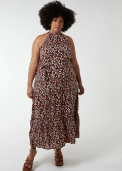 Blue Vanilla Black Curve Halter Neck Midi Dress