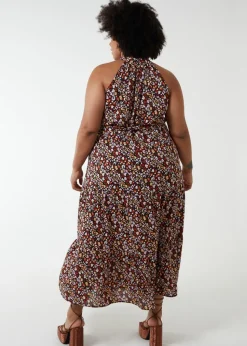 Blue Vanilla Black Curve Halter Neck Midi Dress