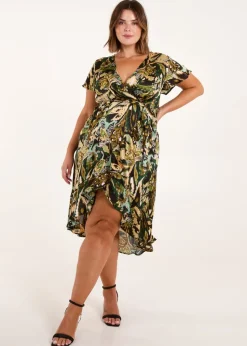 Blue Vanilla Black Curve Angel Sleeve Wrap Midi Dress