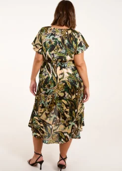 Blue Vanilla Black Curve Angel Sleeve Wrap Midi Dress