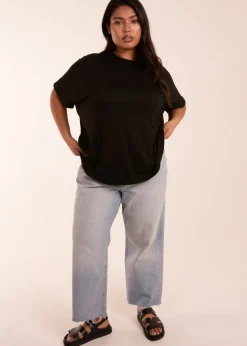 Blue Vanilla Black Curve Floral Crochet Back Top