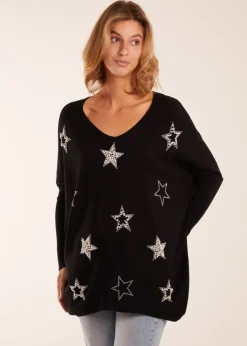 Blue Vanilla Black Diamante Pearl Star Jumper