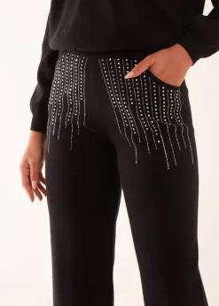 Blue Vanilla Black Diamante Knitted Flared Trousers