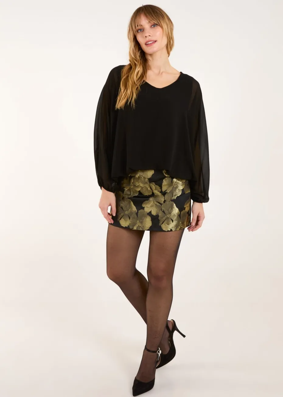 Blue Vanilla Black Floral Jaquard Mini Skirt