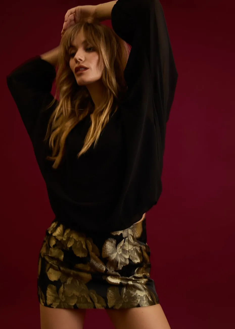 Blue Vanilla Black Floral Jaquard Mini Skirt