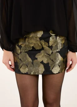 Blue Vanilla Black Floral Jaquard Mini Skirt