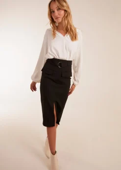 Blue Vanilla Black Front Split Midi Utility Skirt