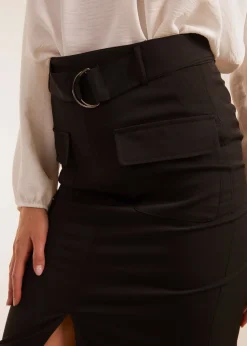 Blue Vanilla Black Front Split Midi Utility Skirt