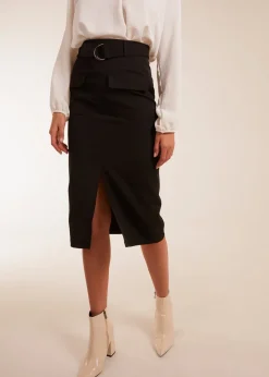 Blue Vanilla Black Front Split Midi Utility Skirt