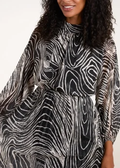 Blue Vanilla Black High Neck Pleated Dress