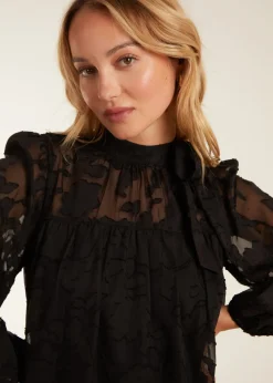 Blue Vanilla Black Jacquard Bow Smock Dress